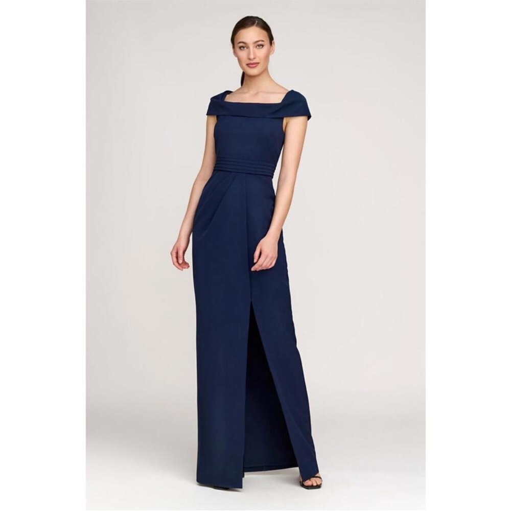 Kay Unger Anastasia Cap Sleeve Column Gown Dark Midnight, SIZE 8
